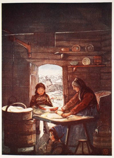 Flad-Brod machen: ein Cottage-Interieur, 1905 von Nico Jungman